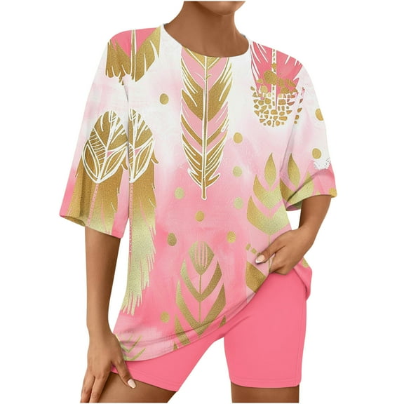 Sakmal Night Shirts for Women Pajamas Sets Elbow-Length Shorts Pant Comfy Graphic Loose Fit Girls Sleepwear