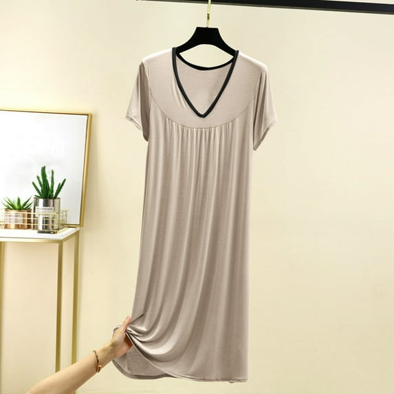 Sakmal Nightgowns Women Modal Plus Size Nightshirt Beige Short Sleeve Nightgowns for Women