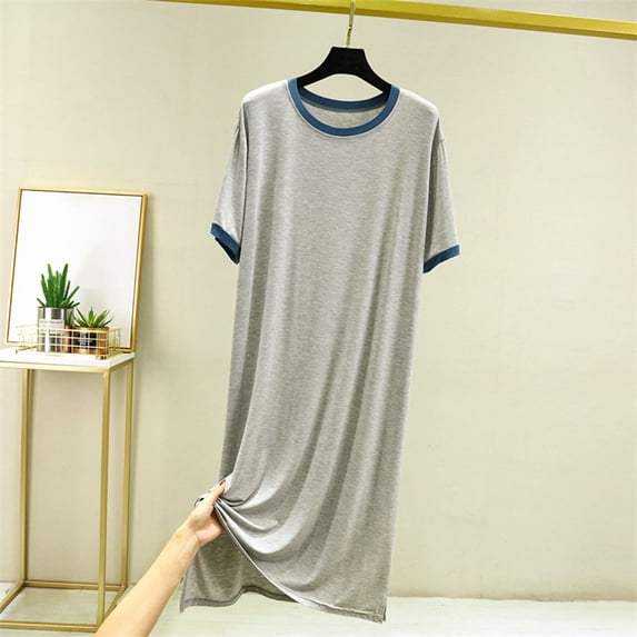 Sakmal Nightgowns Women Long Plus Size Loungewear Short Sleeve Gray Ladies Nightgown Free Size