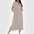 thumbnail image 1 of Sakmal Nightgowns Women Zip Up Sleep Dress with Pockets Brown Soft Crew Neck Short Sleeve Womens Nightgowns XXL, 1 of 7