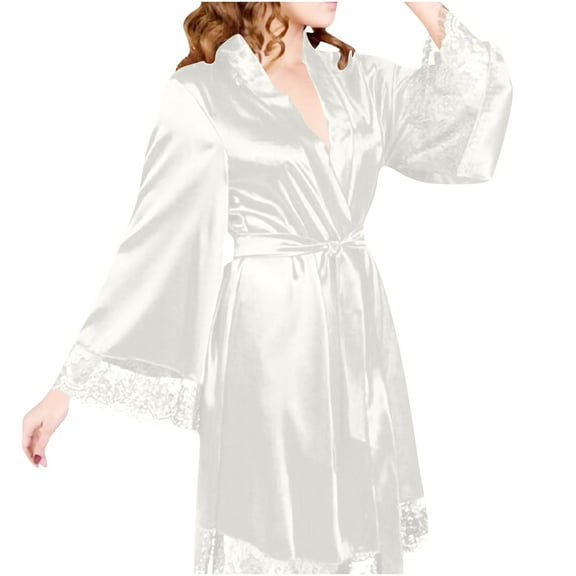 Sakmal Nightgowns for Women Robe V Neck Plus Size Sleep Dress White Long Sleeve Womens Nightgowns 3X