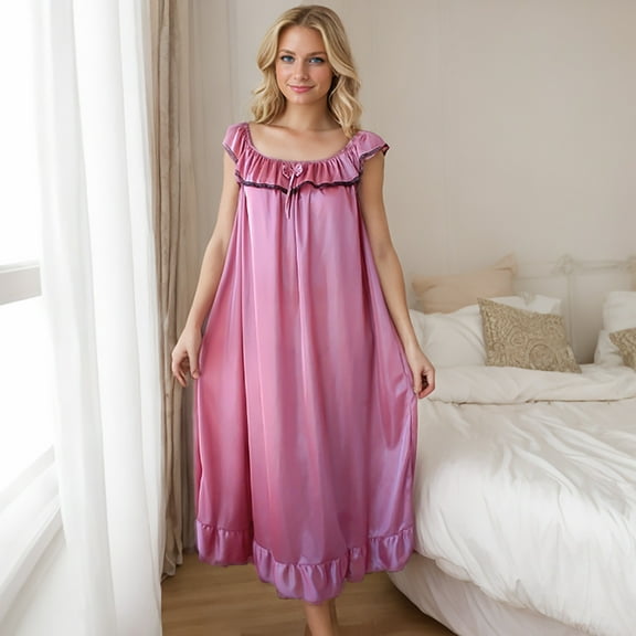 Sakmal Nightgowns for Women Soft Ruffle Victorian Sleepwear Sleeveless Red Nightgowns for Women