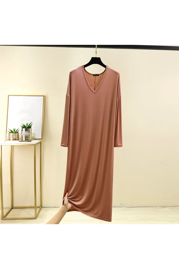 Nightgowns for Women V Neck Modal Plus Size Nightwear Yellow Long Sleeve Ladies Nightgowns 5X