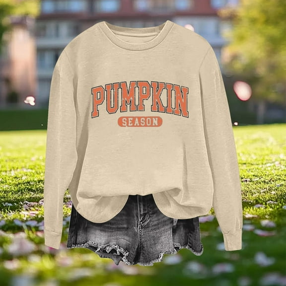 Sakmal No Hoodie Womens Sweatshirts Pullover Yellow Pumpkin Season Sweatshirts Soft Fall Fashion Tops