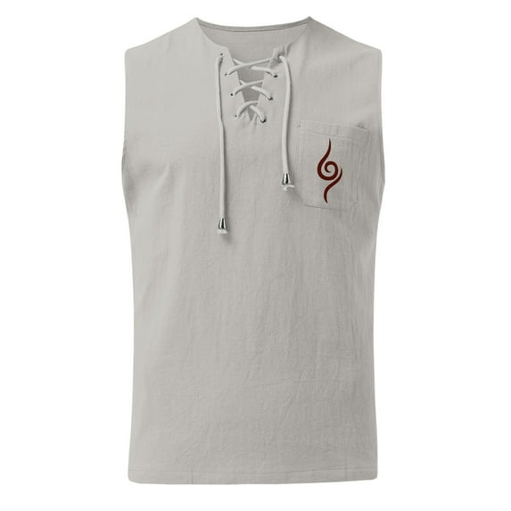 Sakmal Notch Neck Womens Tanks Gray Gray with Pockets Camisole Drawstring Solid Men Sleeveless T Shirts