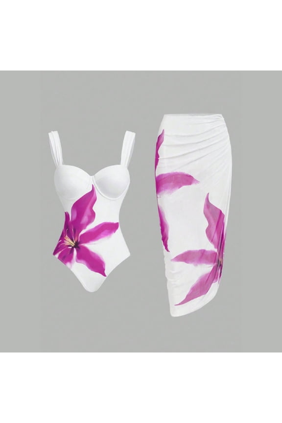 One-Piece Swimsuits Backless Pink Tummy Control Two Piece Sets Swimwear Full Coverage Swimsuit Sets