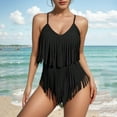 thumbnail image 1 of Sakmal One Piece Swimsuits Plus Size Bathing Suit Black Fringe High Cut Swimsuits for Women, 1 of 3