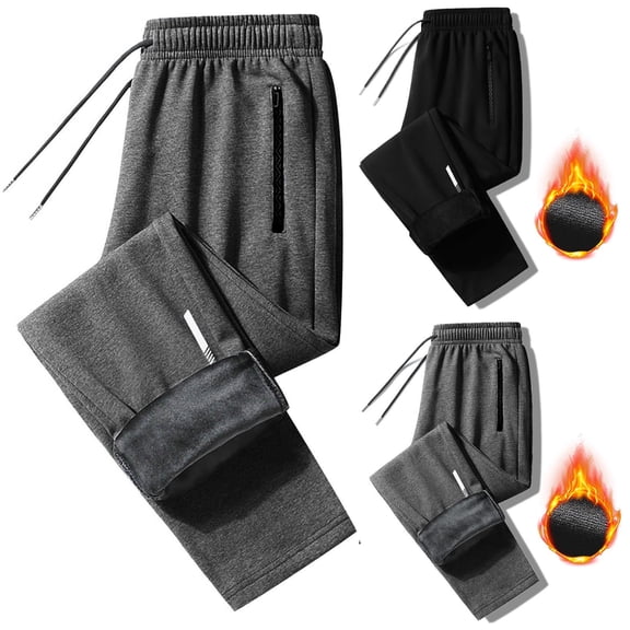 Sakmal Open Bottom Men's and Big Men's Sweatpants Fleece Lined Wide Leg Athletic Pants Hiking Casual Black Mens Sweatpants L