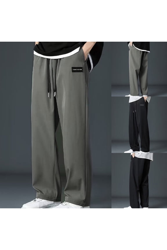 Open Bottom Sweatpants Men's and Big Men's Wide Leg Baggy Pants with Pockets Black Workout Sweatpants for Men 3XL