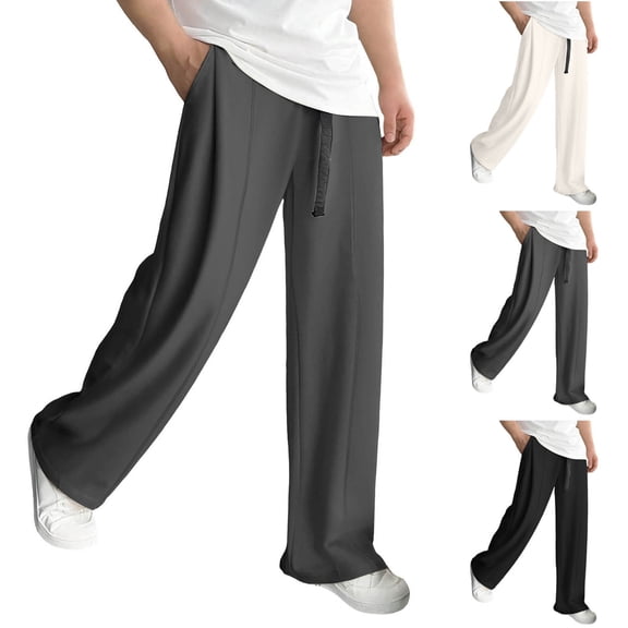 Sakmal Open Bottom Sweatpants Men's and Big Men's Wide Leg Drawstring Pants Spring Beige Casual Sweatpants for Men L