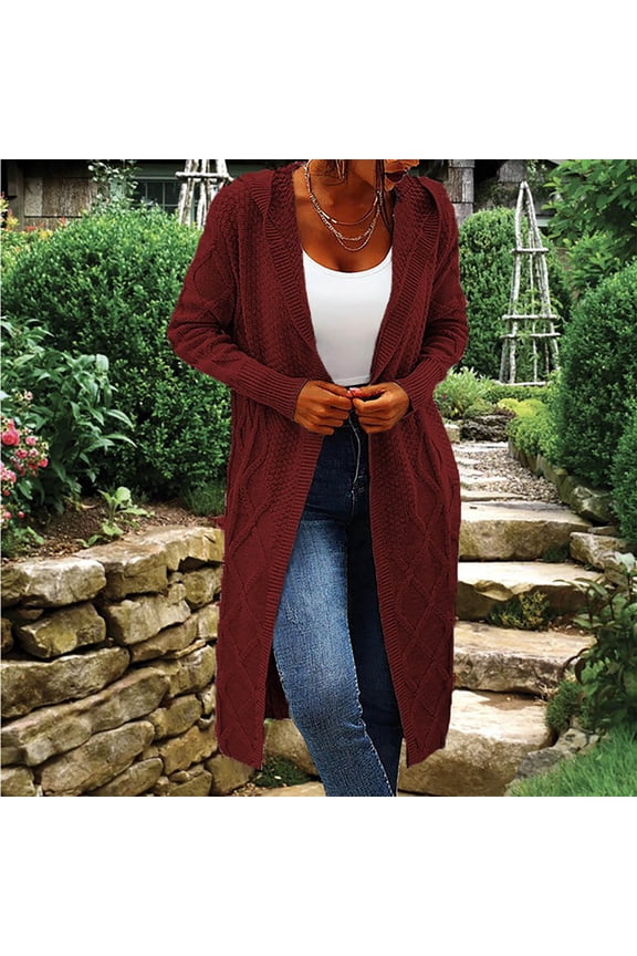 Open Front Cardigan Sweaters Womens Warm Tunic Comfy Hoodie Red Long Sweater Coat