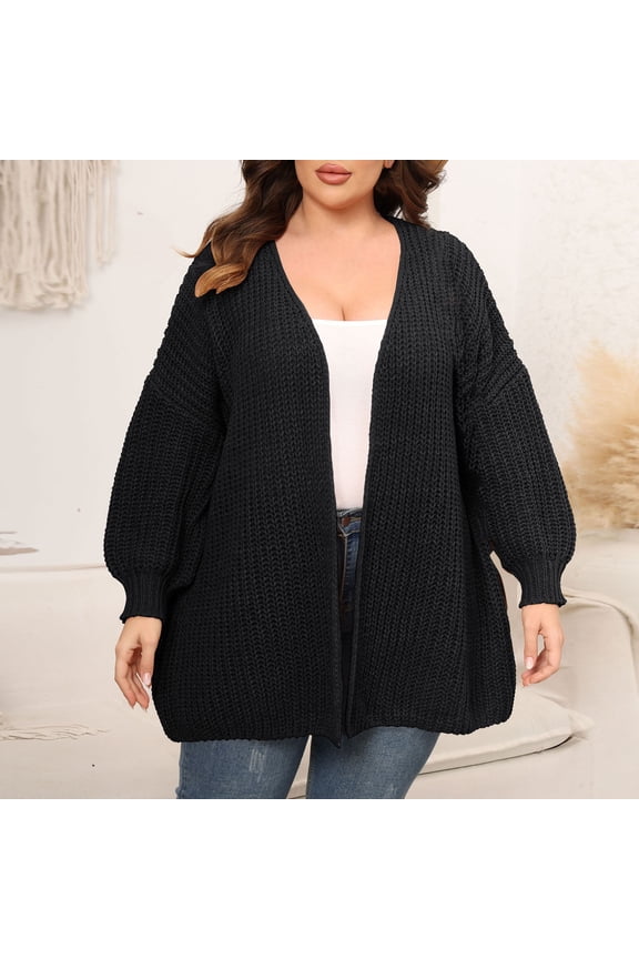 Open Front Chunky Cardigan Sweaters for Women Knit Tunic Trendy Plus Size Cardigan Long Black Sweater Top