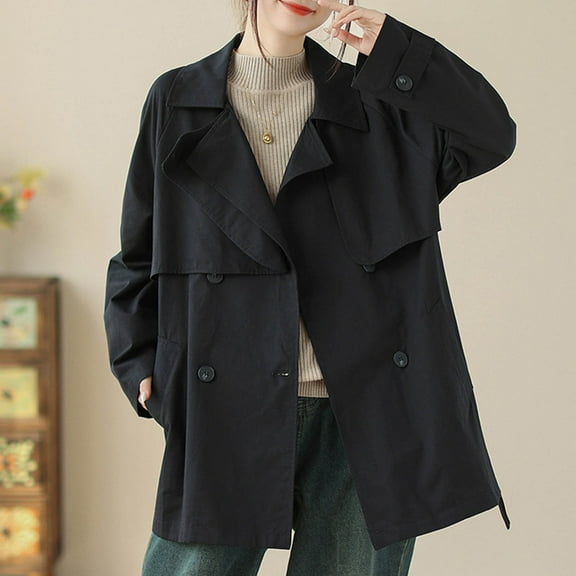 Sakmal Open Front Jackets for Women Long Fall Trench Coat Black Jacket Solid Lightweight Tops for Women