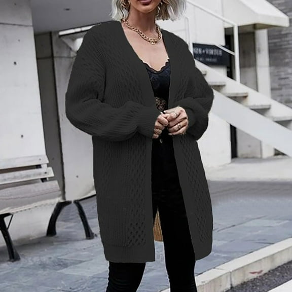 Sakmal Open Front Women Cardigan Sweater Tunic Knitted Casual Cardigan Black Long Outwear Coat