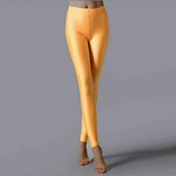 Sakmal Orange Leggings for Women Buttery Soft Party High Waisted Night Out Yoga Pants Leather Stretchy Full Leggings with Pockets