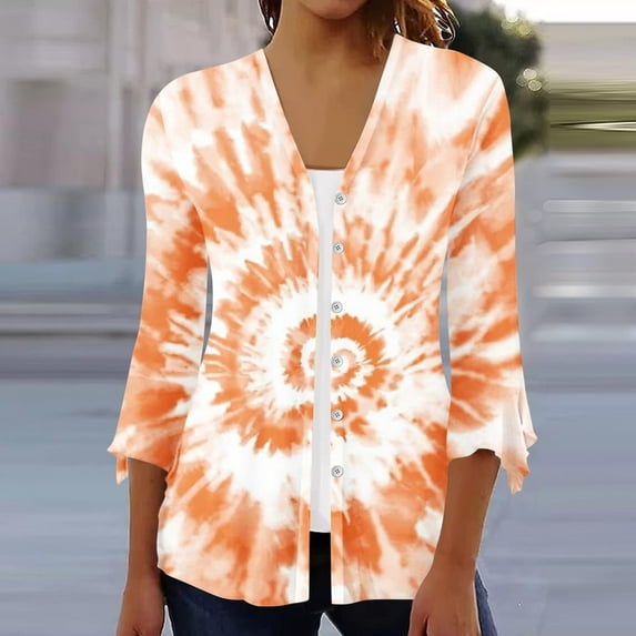 Sakmal Orange Winter Coats for Women Plus Size Casual Lightweight Long Sleeve Sleeve Cardigan Loose Fit Tie Dye Jackets for Girls