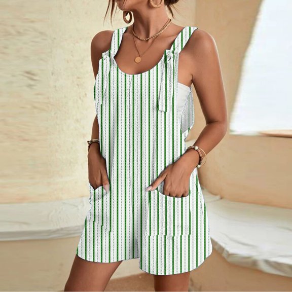 Sakmal Overalls Shorts Womens Comfy Green Jumpsuit 6" High Waisted Shorts with Pockets