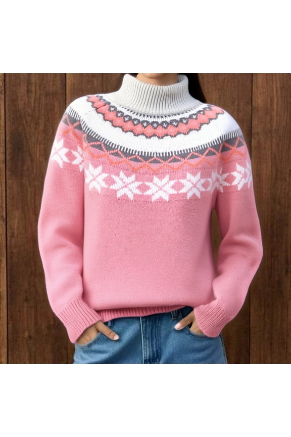 Oversized Sweaters Women Pink Teacher Pullover Tops Graphic High Neck Casual Long Sleeve Sweaters for Women