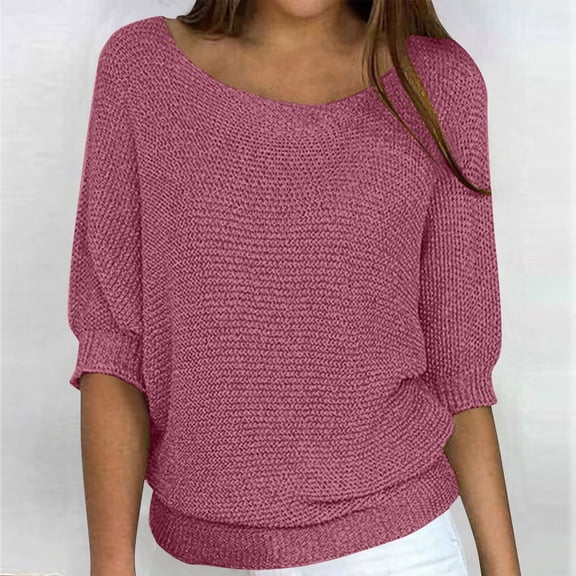 Sakmal Oversized Sweaters for Women Ugly Pullover Chunky Pink Tops Crew Neck Short Sleeve Solid Casual Sweaters for Women