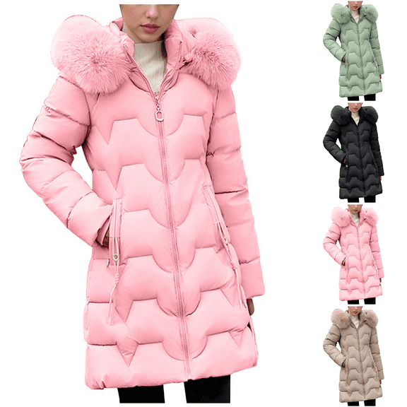 Sakmal Oversized Winter Jackets for Women Thicken Puffer Quilted Hooded Down Jackets Parka Long Pink Packable Overcoat Coats for Women