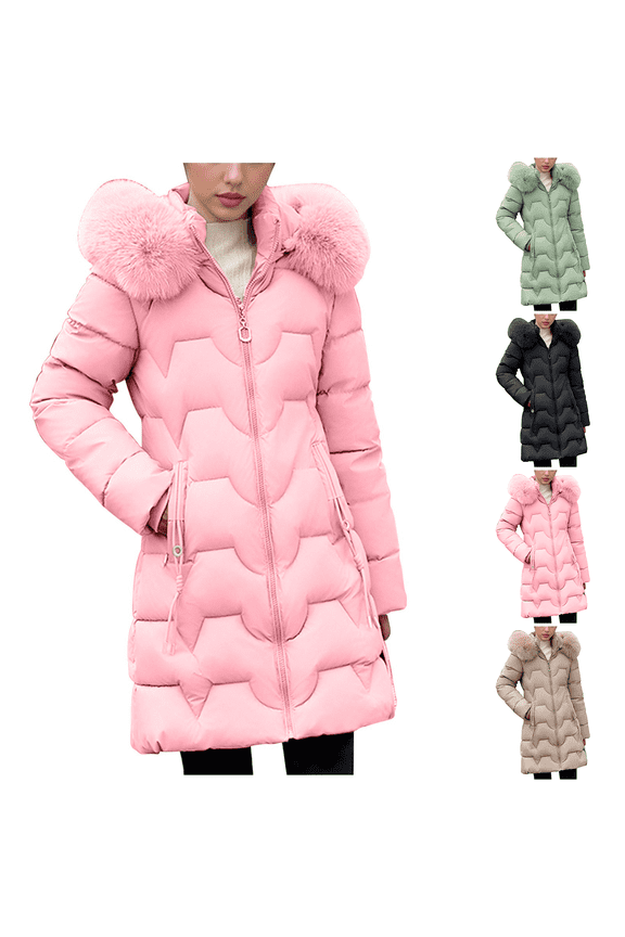 Oversized Winter Jackets for Women Thicken Puffer Quilted Hooded Down Jackets Parka Long Pink Packable Overcoat Coats for Women