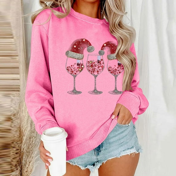 Sakmal Oversized Women Sweatshirts Lightweight Pink Christmas Graphic Sweatshirts Casual Fall Clothes 2025
