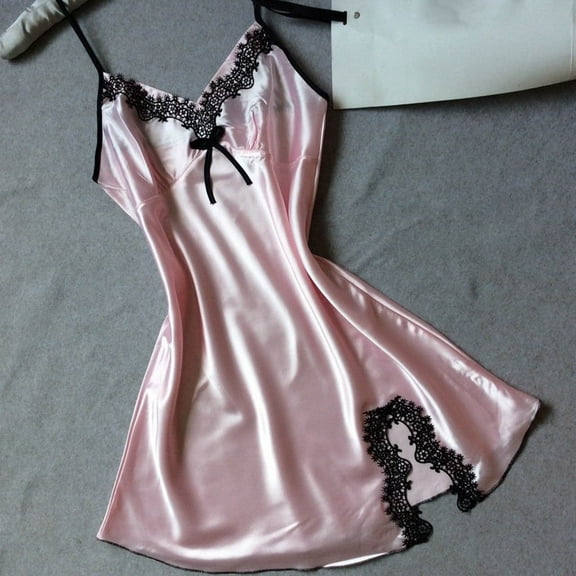 Sakmal Pajama Dress for Women Silk Chemises House Dress Pink Sleeveless Chemises for Women