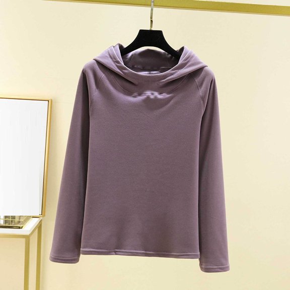 Sakmal Pajama Tops Women Long Sleeve Pullover Shirts Hooded Purple Shirts for Women XL