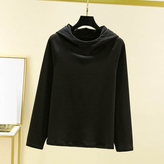 Sakmal Pajama Tops Women Pullover Long Sleeve Shirts Hooded Black Shirts for Women L