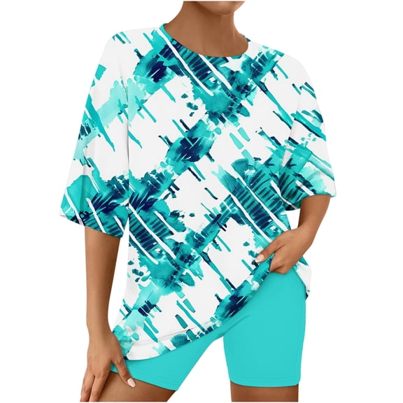 Sakmal Pajamas Set for Women Elbow-Length Shorts Pant Loose Fit Graphic Comfy Sleepwear for Ladies