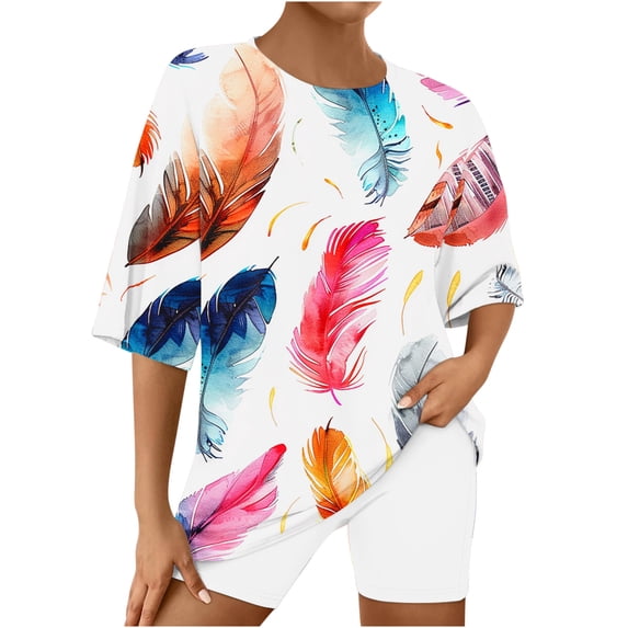 Sakmal Pajamas for Women Set Shorts Pant Elbow-Length Loose Fit Graphic Comfy Sleepwear Tops