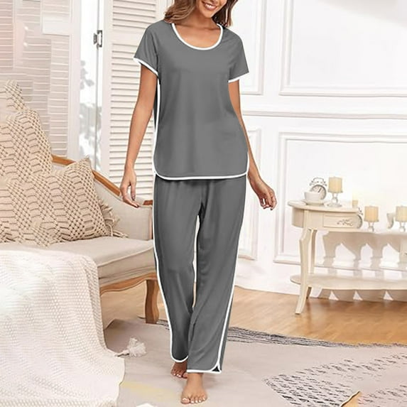 Sakmal Pajamas for Women Trendy Gray Long Sleeve Comfy Opening Solid Night Shirts for Women Sleepwear