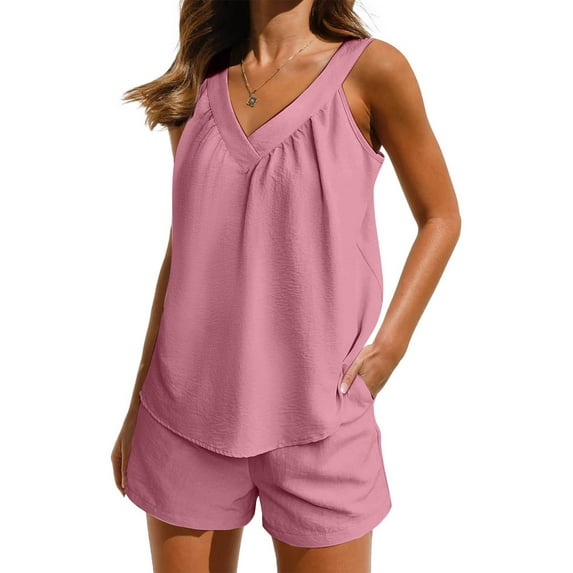 Sakmal Pajamas for Women Trendy Shorts Pant Sleeveless Pink Comfy Solid Ladies Sleepwear