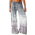 thumbnail image 1 of Sakmal Palazzo Pants for Women Boho Drawstring Flowy Wide Leg Gray Low Rise Full Length Gradient Pants with Pockets, 1 of 5