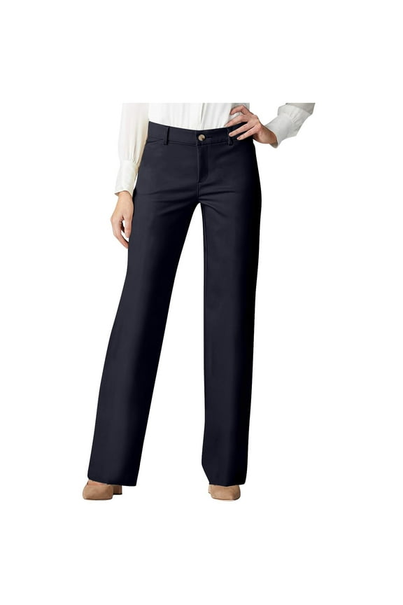 Pants Women Straight Leg Work Chinos Dressy Trousers Full Length Plain Blue High Waisted Pants with Pockets