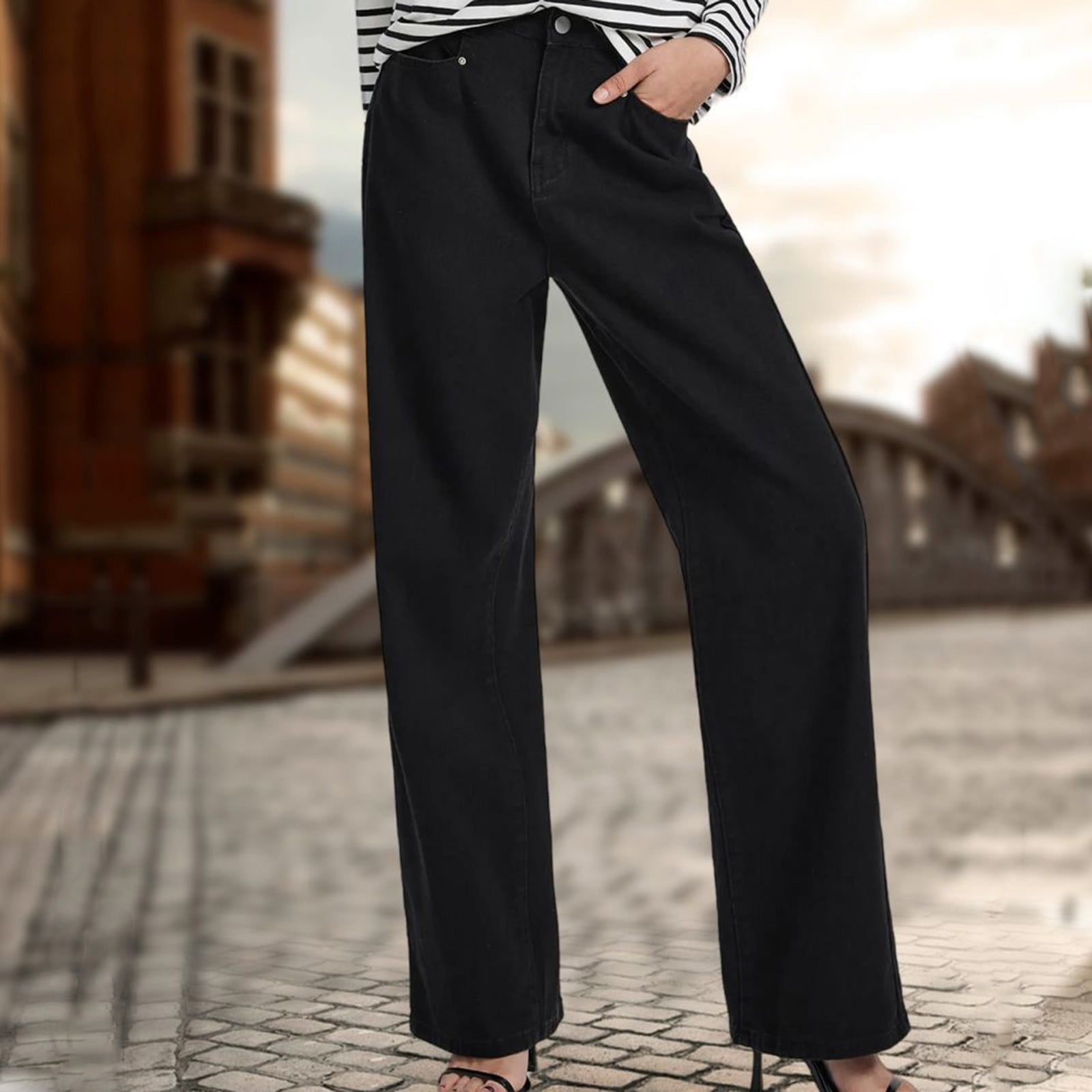 Sakmal Pants for Women Full Trousers Pants Black Solid Denim Pants for ...