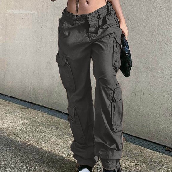 Sakmal Pants for Women Trendy Gray Full Hip-Hop Solid Cargo Ladies Trousers