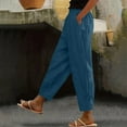 thumbnail image 1 of Sakmal Petite Women's Pants High Waisted Linen Taper Pleated Blue Ankle Length Solid Pants, 1 of 6