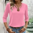 thumbnail image 1 of Sakmal Pink Blouses Women Plus Size Dressy Casual Tops Solid Scoop Neck 3/4 Sleeve Tops for Women, 1 of 6