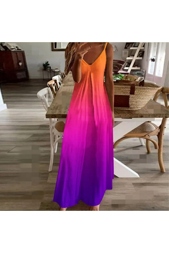 Pink Dresses for Women A Line Sundress Maxi Tropical Dress Beach Gradient Dresses with Pockets