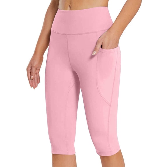 Sakmal Pink Leggings Women Stretchy Mid Rise Compression Buttery Soft Yoga Pants Solid Cropped Workout Leggings
