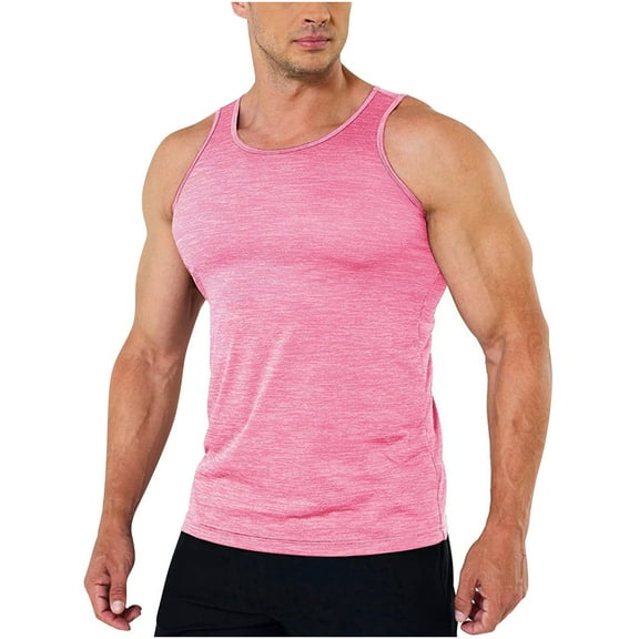 Sakmal Pink Mens Tank Tops Pink Scoop Neck Camisole Stringer Solid Muscle Mens Sleeveless Tee Shirts
