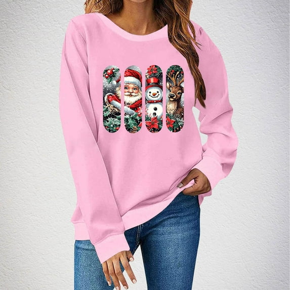 Sakmal Pink No Hoodie Womens Sweatshirts Graphic Holiday Christmas Cute Sweatshirts Comfy Fall Fashion Tops