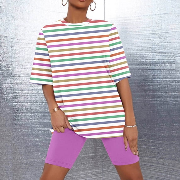 Sakmal Pink Pajamas for Women Set Elbow-Length Shorts Pant Striped Comfy Loose Fit Women'S Sleepwear