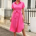thumbnail image 1 of Sakmal Pink Shirt Dresses for Women 2025 Semi Formal Work Long Dress Collared Short Sleeve Dresses, 1 of 6