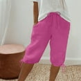 thumbnail image 1 of Sakmal Pink Shorts Women Bermuda Cotton and Linen Knee Length Chino High Waisted 12" Drawstring Shorts with Pockets, 1 of 7
