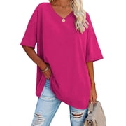 Sakmal Ladies Tops and Blouses Pink Elbow-Length Solid V-Neck Blouses Ladies Shirts
