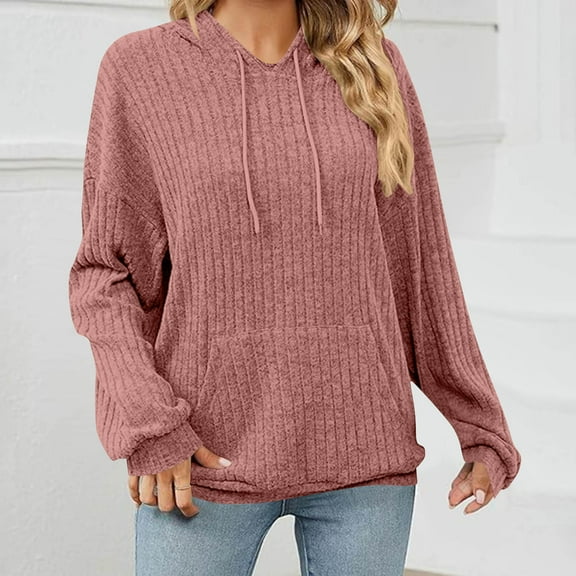 Sakmal Pink Womens Blouses Workout Work Sweatshirts Long Sleeve Hooded Solid Blouses for Women