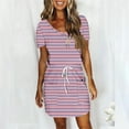 thumbnail image 1 of Sakmal Pink Womens Dresses Vacation Midi Sundress Dress Striped Scoop Neck T Shirt Short Sleeve Dresses with Pockets, 1 of 5