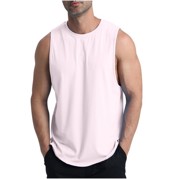 Sakmal Pink Womens Tanks Scoop Neck Pink Solid Camisole Muscle Stringer Mens Sleeveless Shirts
